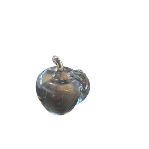 Clear Art Glass Apple with Stem & Leaf Paperweight 4"